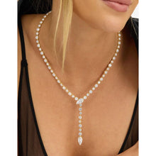 Load image into Gallery viewer, Gold She's Arrived Lariat Necklace in White Diamondettes