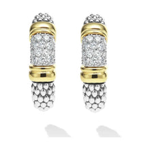 Load image into Gallery viewer, Lagos 18K & Sterling Silver Signature Caviar Diamond J-Hoop Earrings