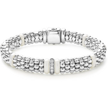 Load image into Gallery viewer, Lagos Sterling Silver White Caviar Ceramic Single Diamond Station Bracelet