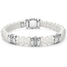 Load image into Gallery viewer, Lagos Sterling Silver White Caviar Ceramic 3 Diamond Station Bracelet