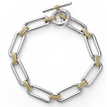 Load image into Gallery viewer, Lagos Sterling Silver and 18K Yellow Gold Caviar Fluted Two-Tone Link Toggle Bracelet