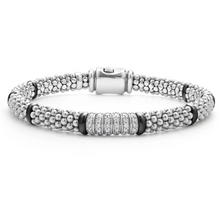 Load image into Gallery viewer, Lagos Sterling Silver & Black Caviar Six Diamond Station Bracelet
