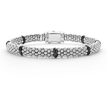 Load image into Gallery viewer, Lagos Sterling Silver Caviar Black Ceramic 7 Station Bracelet