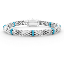 Load image into Gallery viewer, Lagos Sterling Silver Caviar Blue Ceramic 7 Station Bracelet
