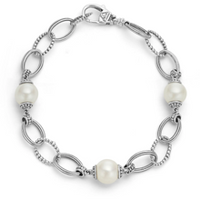 Load image into Gallery viewer, Lagos Sterling Silver Luna Pearl 3 Station Link Bracelet