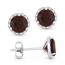 Load image into Gallery viewer, 14K White Gold Birthstone Diamond Halo Studs