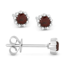Load image into Gallery viewer, 14K White Gold Small Birthstone Diamond Halo Studs