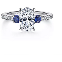 Load image into Gallery viewer, Gabriel 14K White Gold "Chantal" Sapphire Three Stone Engagement Ring