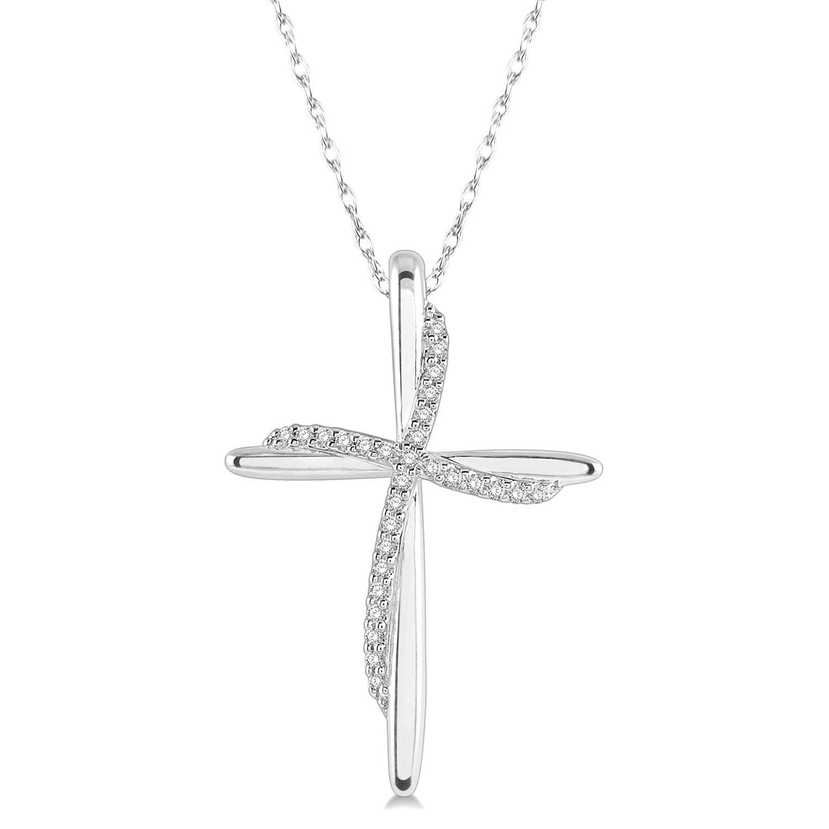 10K White Gold Layered Diamond Cross Pendant | Jack Lewis