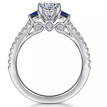 Load image into Gallery viewer, Gabriel 14K White Gold "Chantal" Sapphire Three Stone Engagement Ring
