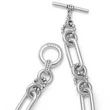 Load image into Gallery viewer, Lagos Sterling Silver and 18K Yellow Gold Caviar Fluted Oval Link Toggle Bracelet