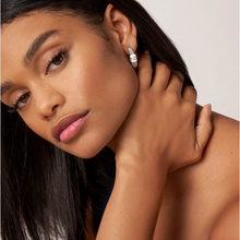 Load image into Gallery viewer, Lagos Sterling Silver White Caviar Ceramic Diamond Hoop Earrings