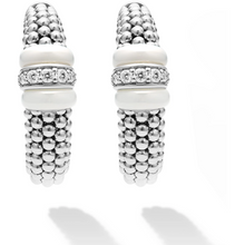 Load image into Gallery viewer, Lagos Sterling Silver White Caviar Ceramic Diamond Hoop Earrings