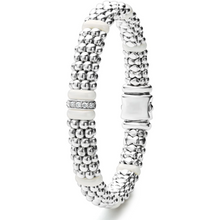 Load image into Gallery viewer, Lagos Sterling Silver White Caviar Ceramic Single Diamond Station Bracelet