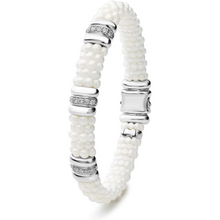 Load image into Gallery viewer, Lagos Sterling Silver White Caviar Ceramic 3 Diamond Station Bracelet