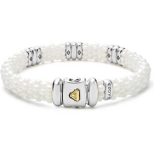 Load image into Gallery viewer, Lagos Sterling Silver White Caviar Ceramic 3 Diamond Station Bracelet