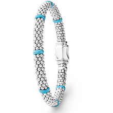 Load image into Gallery viewer, Lagos Sterling Silver Caviar Blue Ceramic 7 Station Bracelet