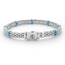Load image into Gallery viewer, Lagos Sterling Silver Caviar Blue Ceramic 7 Station Bracelet