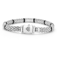 Load image into Gallery viewer, Lagos Sterling Silver & Black Caviar Six Diamond Station Bracelet