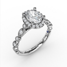 Load image into Gallery viewer, Fana 14K White Gold and Diamond Oval Halo with Detailed Milgrain Band