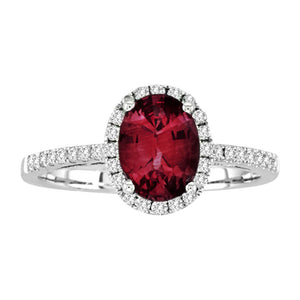 14K White Gold Ruby & Diamond Halo Ring