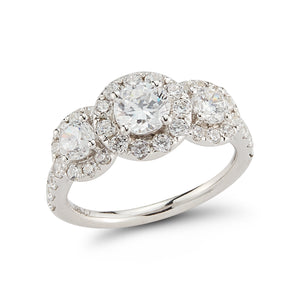 Estate 14K White Gold Three-Stone Halo Engagement Ring