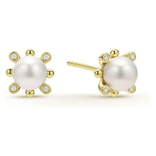 Load image into Gallery viewer, Lagos 18K Luna Fleur Pearl &amp; Diamond Stud Earrings
