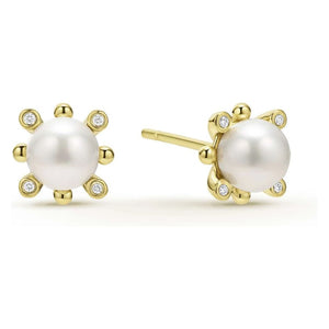 Lagos 18K Luna Fleur Pearl & Diamond Stud Earrings