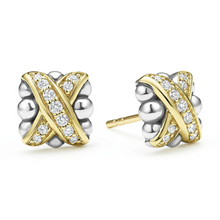 Load image into Gallery viewer, Lagos 18K and Sterling Silver Embrace X Stud Diamond Earrings
