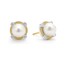 Load image into Gallery viewer, Lagos Sterling Silver &amp; 18K Gold Luna Lux Pearl &amp; Diamond Stud Earrings
