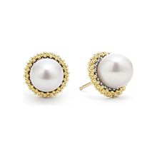 Load image into Gallery viewer, Lagos Sterling Silver &amp; 18K Gold Luna Lux Pearl Stud Earrings
