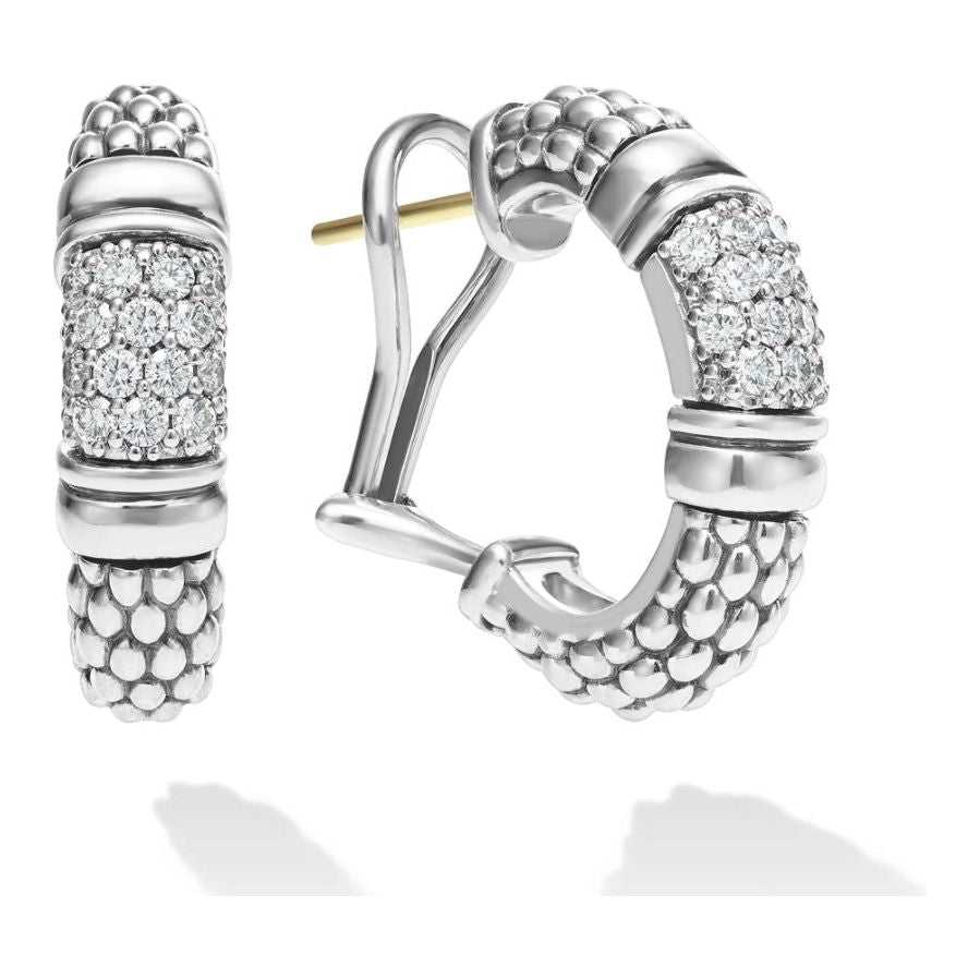 Lagos Sterling Silver Signature Caviar Diamond J-Hoop Earrings