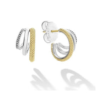 Load image into Gallery viewer, Lagos 18K &amp; Sterling Silver Signature Three Ring Small Hoop Earrings
