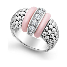 Load image into Gallery viewer, Lagos Sterling Silver Pink Caviar Diamond Station Wide Fashion Ring
