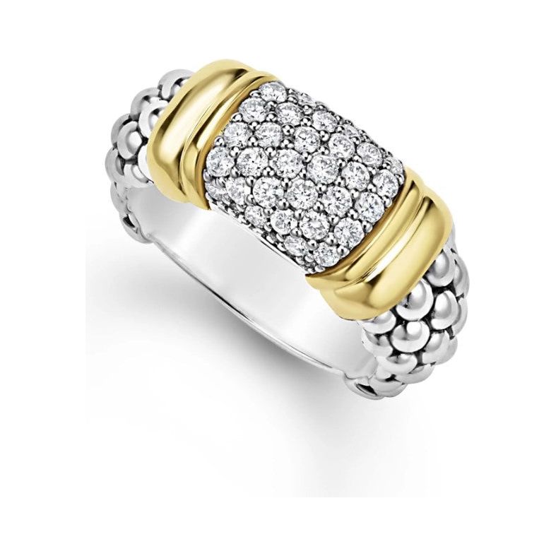 Lagos 18K & Sterling Silver Signature 9mm Caviar Diamond Station Band