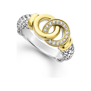 Lagos 18k and Sterling Silver Interlocking Diamond Ring