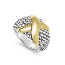 Load image into Gallery viewer, Lagos Sterling Silver &amp; 18K Yellow Gold Embrace X Caviar Wide Dome Ring
