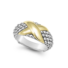 Load image into Gallery viewer, Lagos Sterling Silver &amp; 18K Yellow Gold Embrace X Caviar Ring
