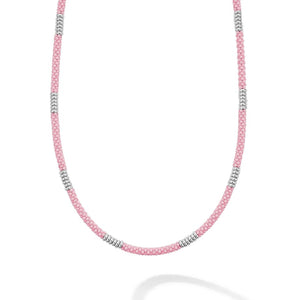 Lagos Pink Caviar 16"  Sterling Silver Station Necklace