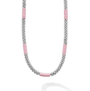 Lagos Sterling Silver 18"  Pink Caviar Station Necklace