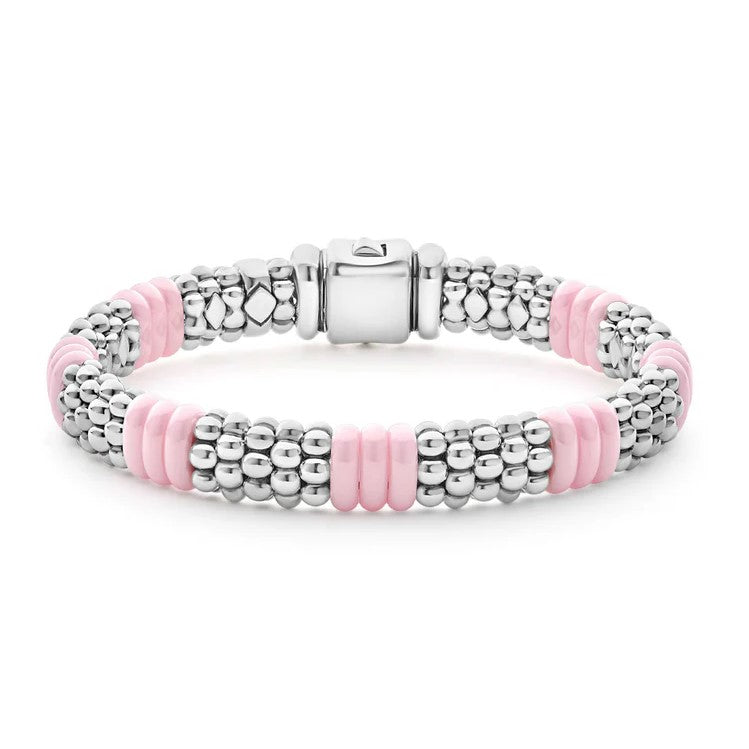 Lagos Sterling Silver Pink Caviar Ceramic Station Bracelet