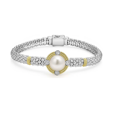 Load image into Gallery viewer, Lagos 18K and Sterling Silver Luna Lux Pearl &amp; Diamond Bracelet
