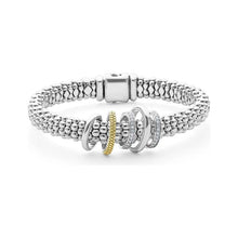 Load image into Gallery viewer, Lagos 18K and Sterling Silver Caviar Lux 5 Row Diamond Wide Bracelet
