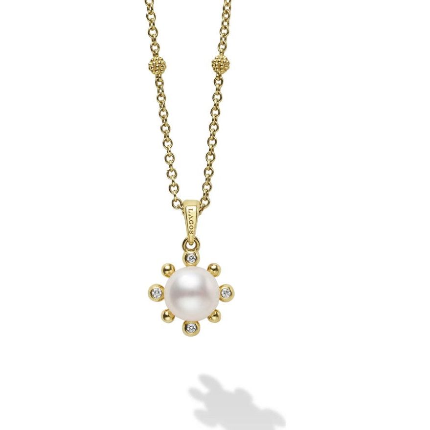 Lagos 18K Luna Fleur Pearl & Diamond Pendant Necklace