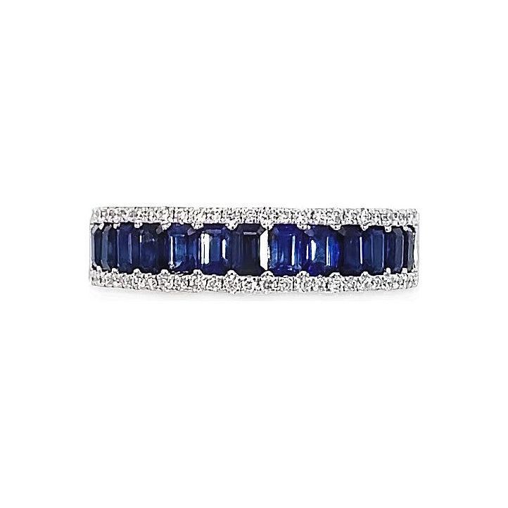 14K White Gold Sapphire & Diamond Anniversary Band