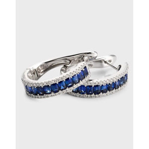 14K White Gold Baguette Sapphire & Diamond Hoops