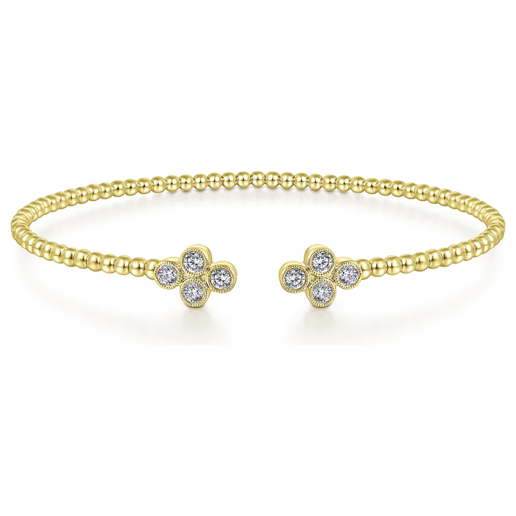 Gabriel 14K Yellow Gold Bujukan Beaded Quatrefoil Diamond Bracelet