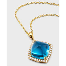 Load image into Gallery viewer, 18K Yellow Gold Blue Topaz Sugar Loaf &amp; Diamond Pendant
