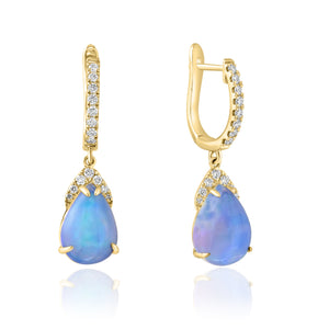 18K Yellow Gold Pear Opal Diamond Frame Earrings