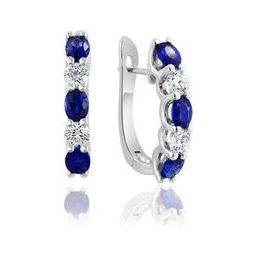 14K White Gold Alternating Oval Sapphire & Diamond Hoops